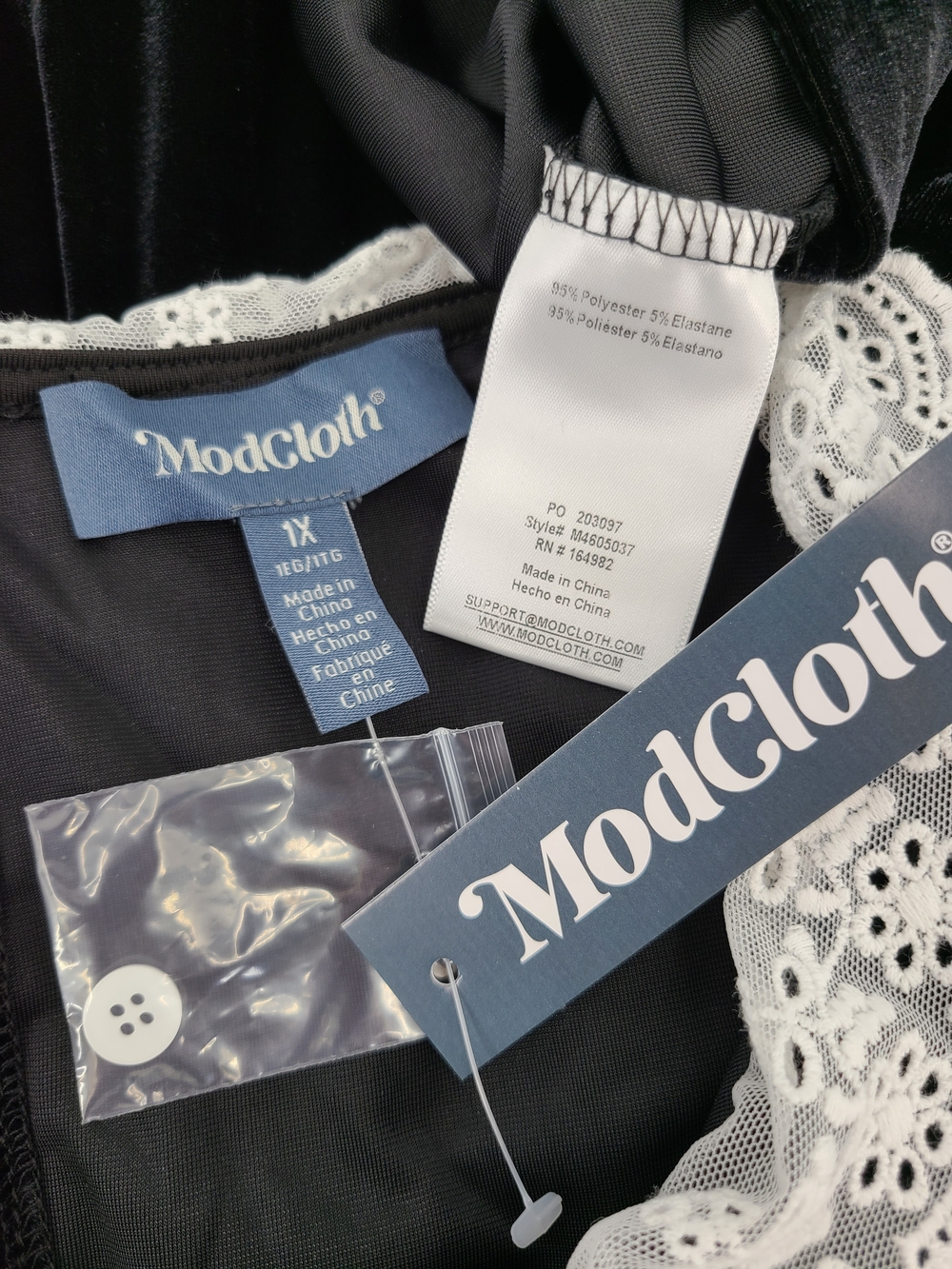 Modcloth Black Velvet Midi Dress with White Lace Trim Size 16 - Picture 12 of 14